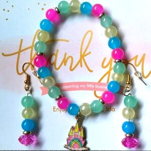 Colorful, rainbow, multicolor, Care Bear, candyland, bead bracelet&earrings set